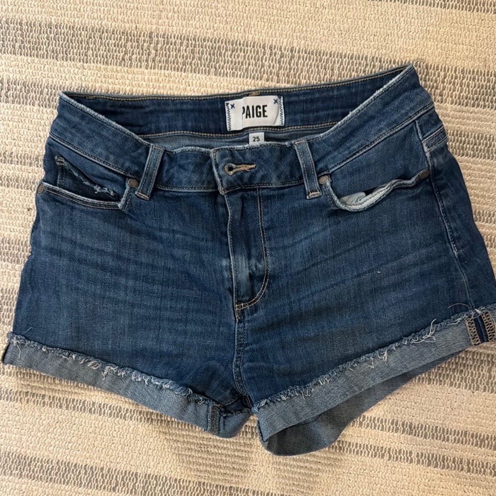 PAIGE Blue Jean Shorts with Rolled Hems
